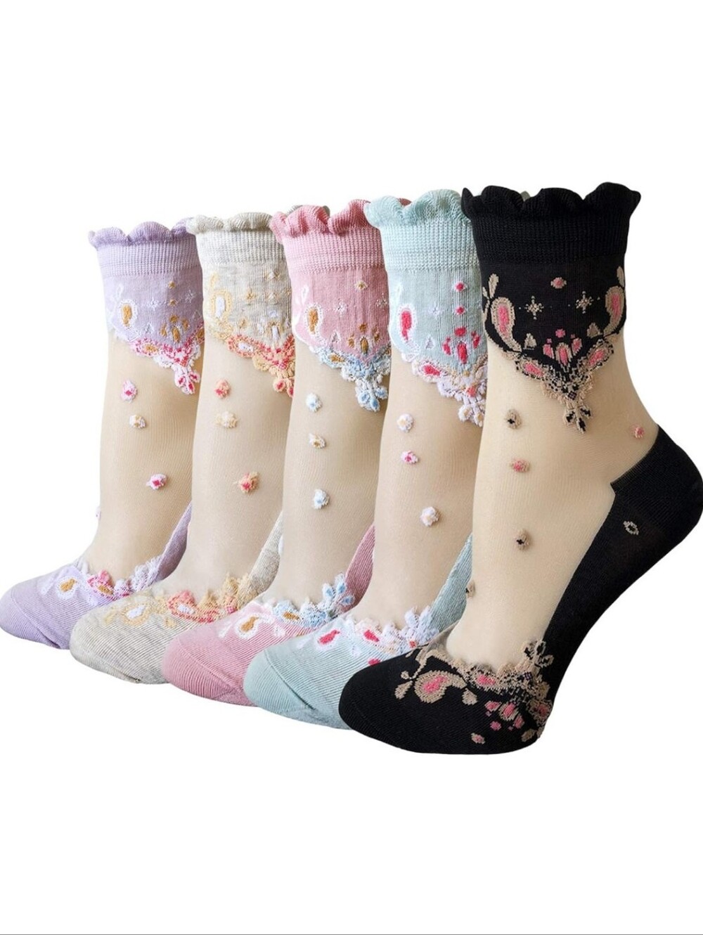 Women's Floral Sheer Ankle Socks - Pastel Multi Pack